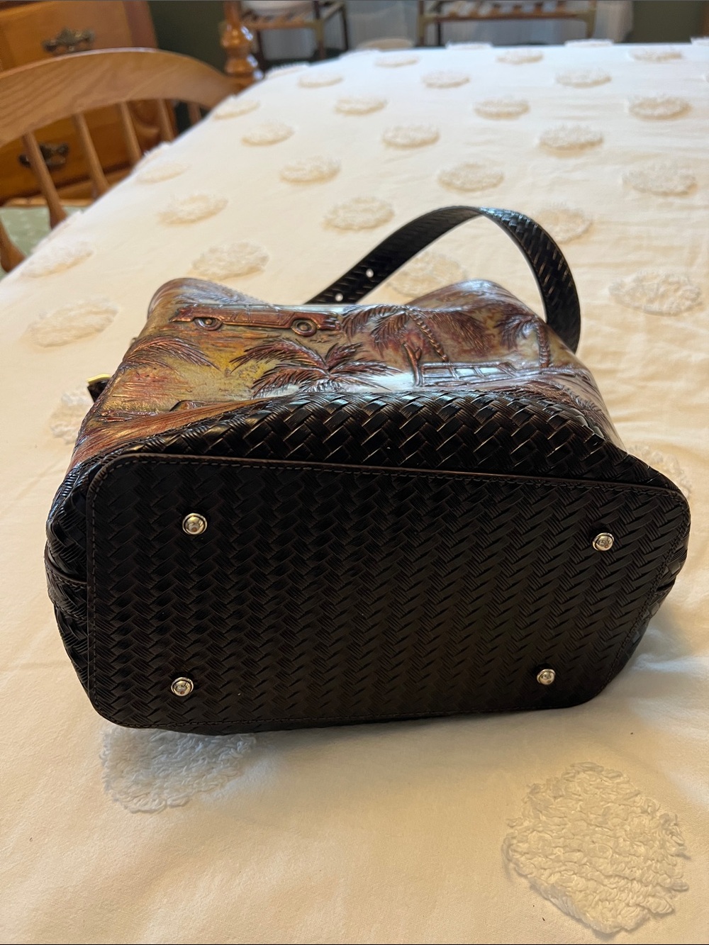 Brahmin Metallic Palm & Woodie Shoulder Bag in Bronze and Black - Picture 5 of 6